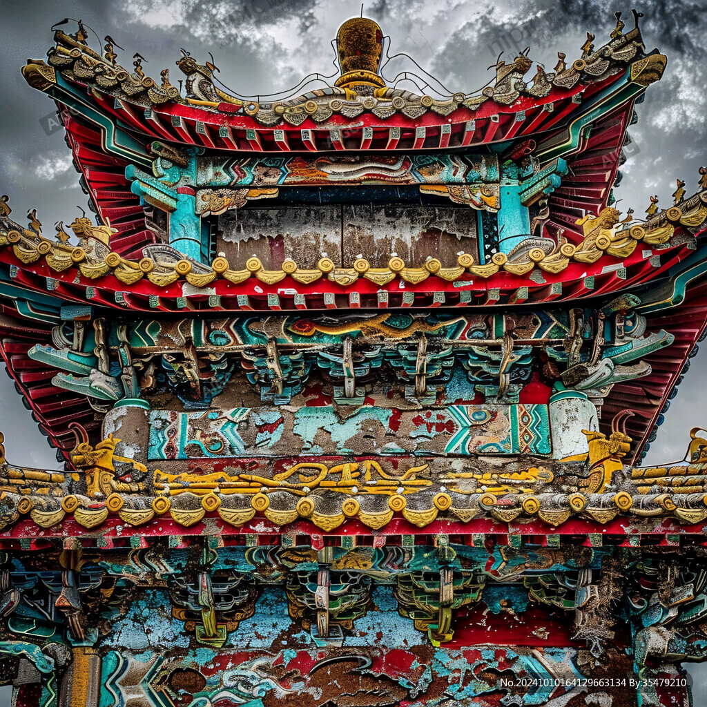 鎏金雕花彩色古建筑