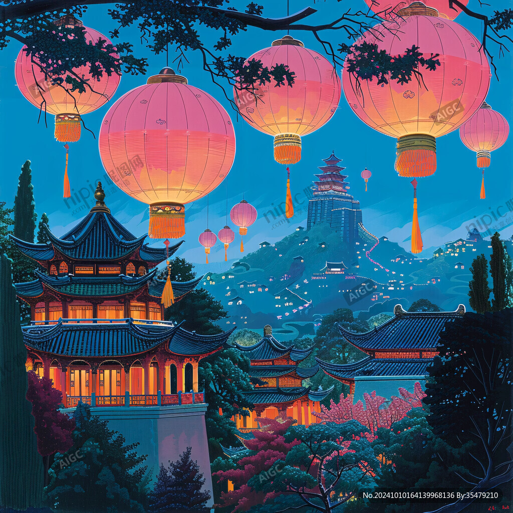 景山公园国潮插画