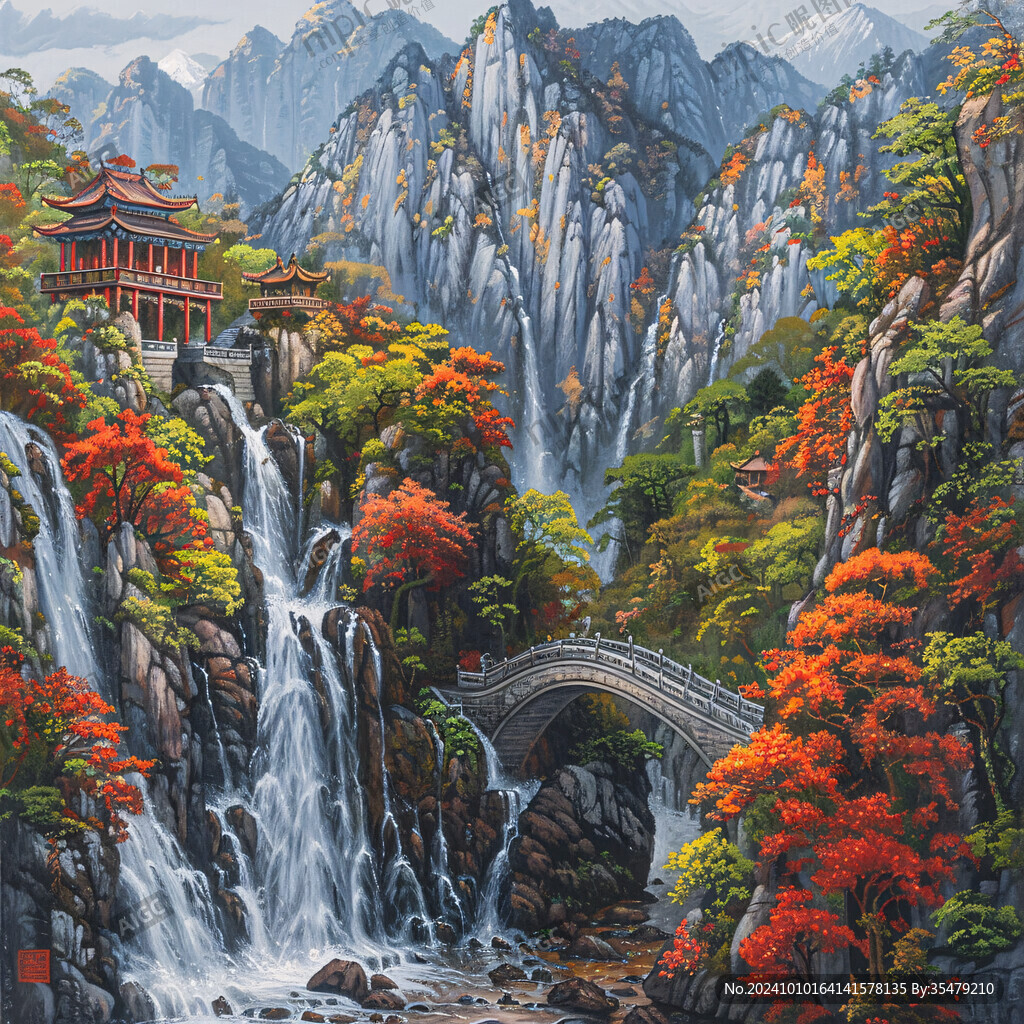 山水深渊建筑立体画