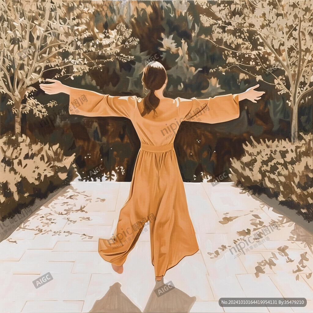 文艺女孩黄衣服插画