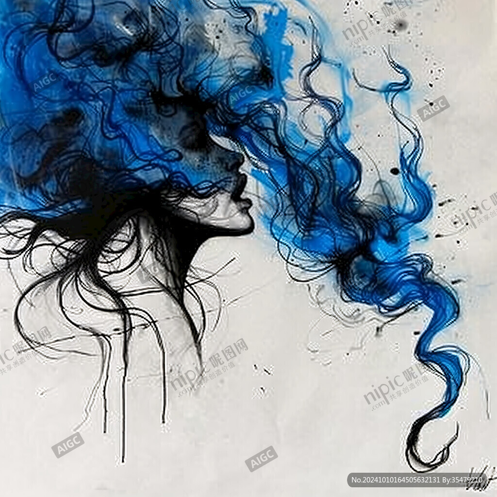 动感线条黑蓝抽象画