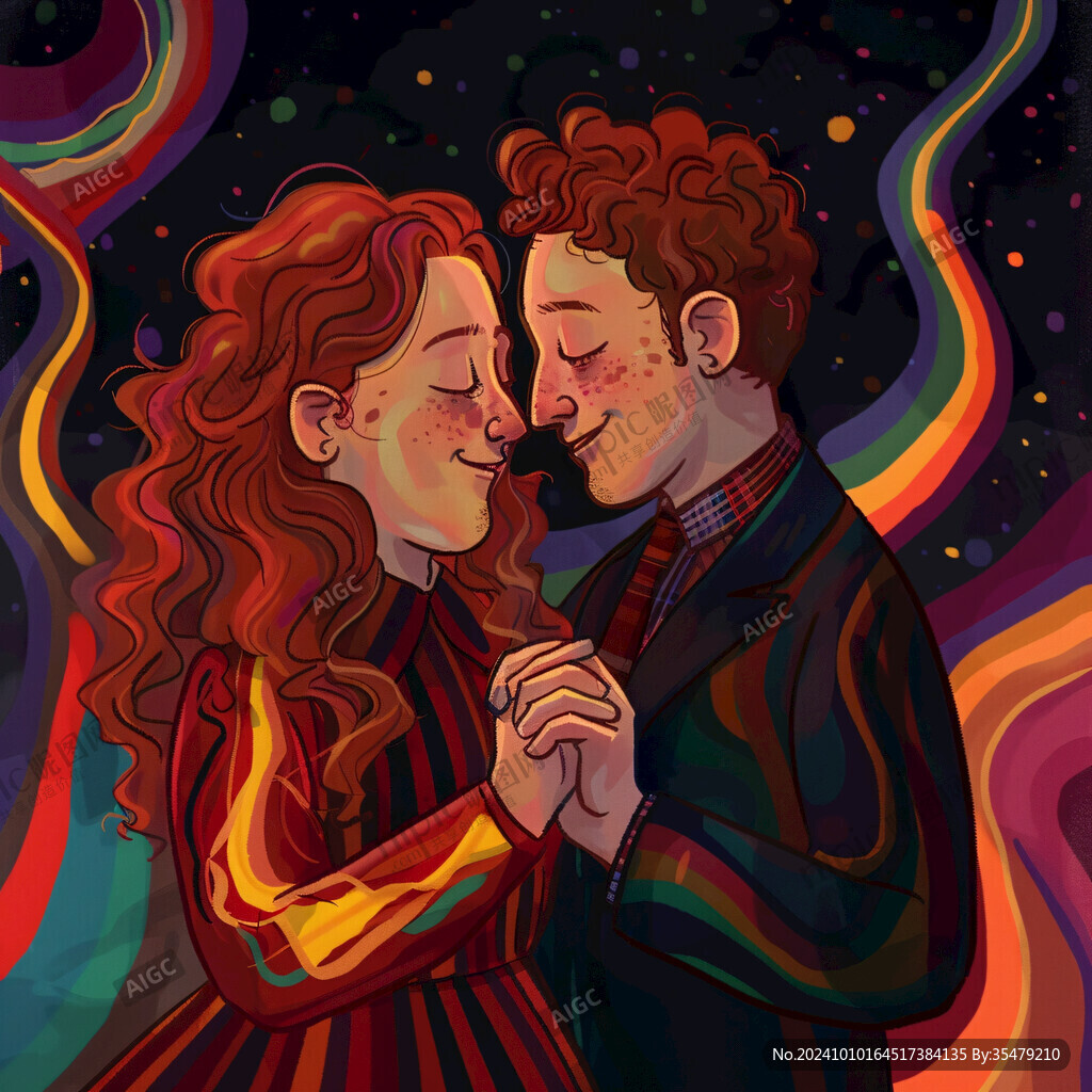 情侣拥抱浪漫插画