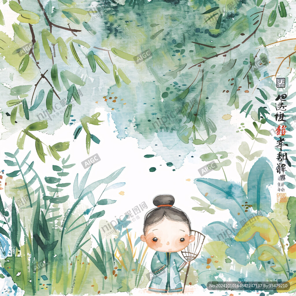 水彩清明节插画