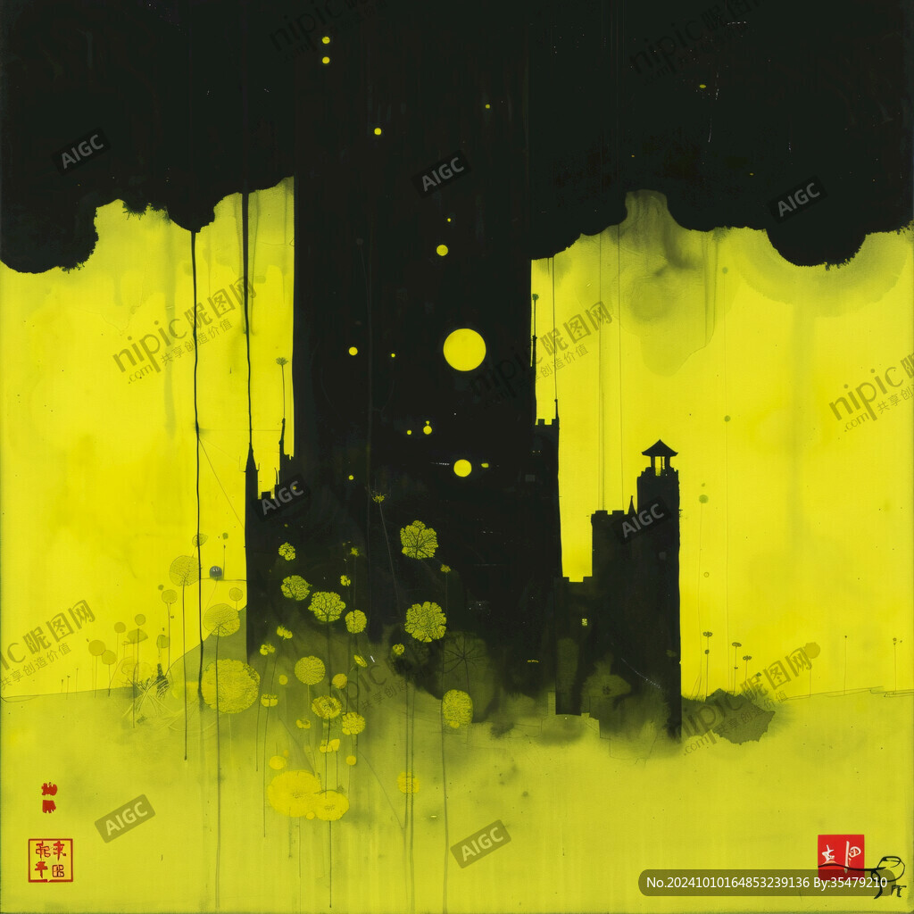 水墨装饰画禅风城市