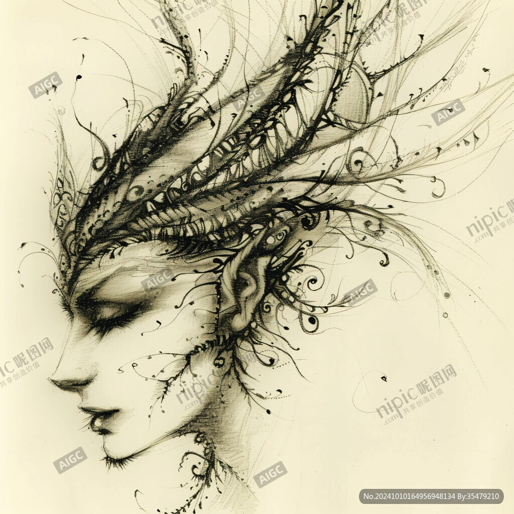 唯美抽象画水彩画女人