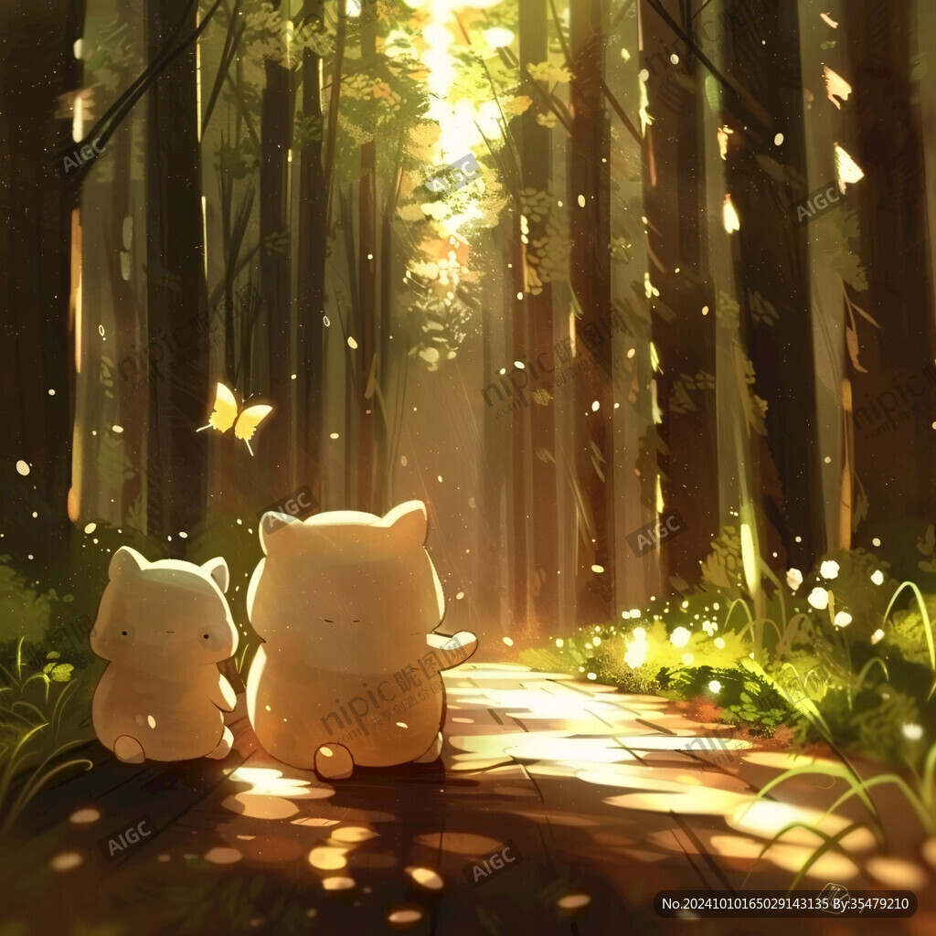 小熊室内野外场景插画