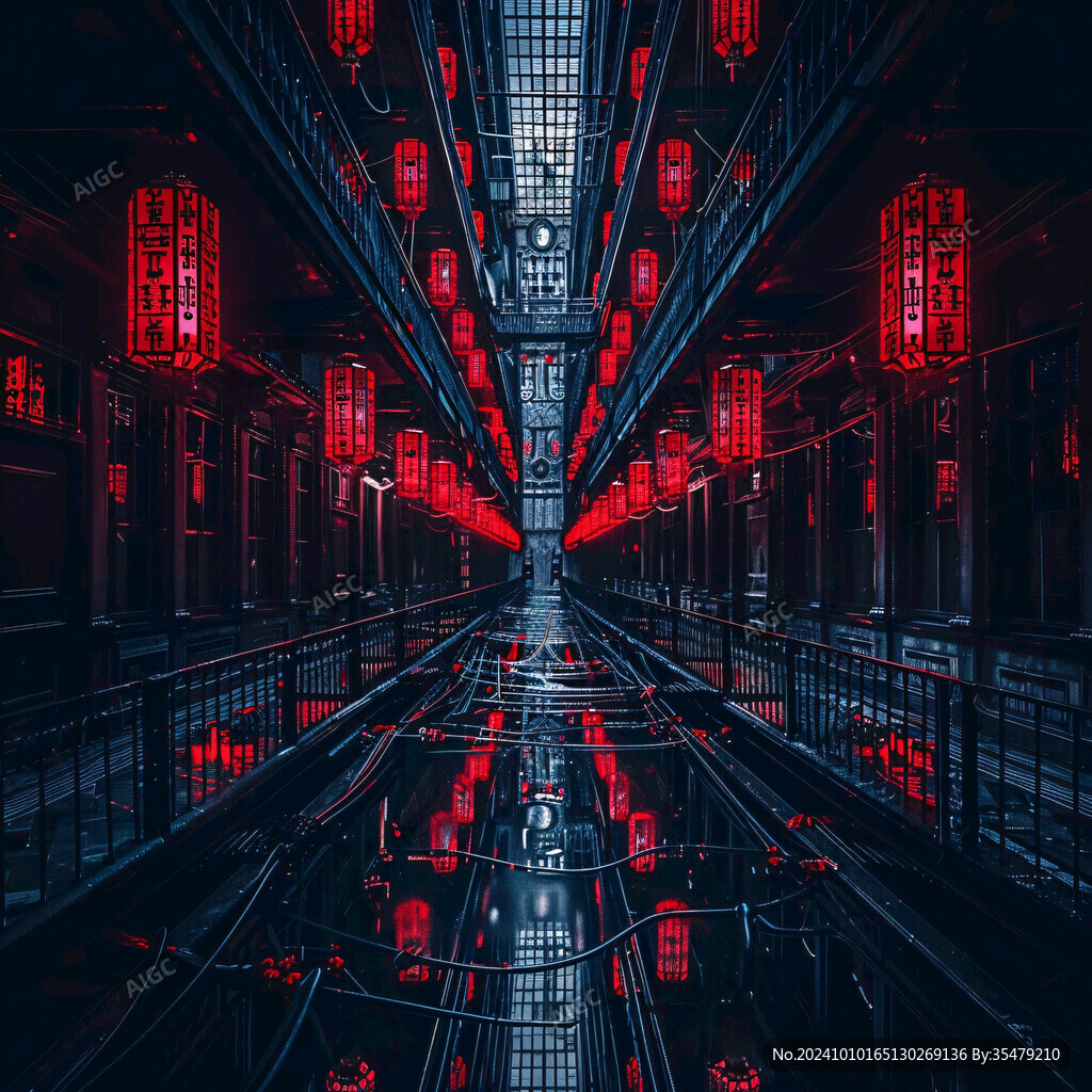 暗红柱子平行透视