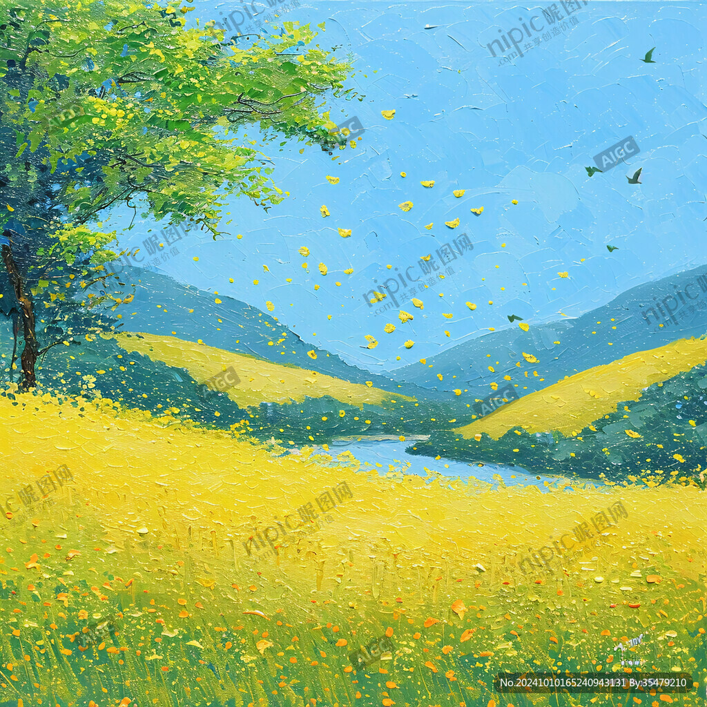 手绘春季主题朦胧插画