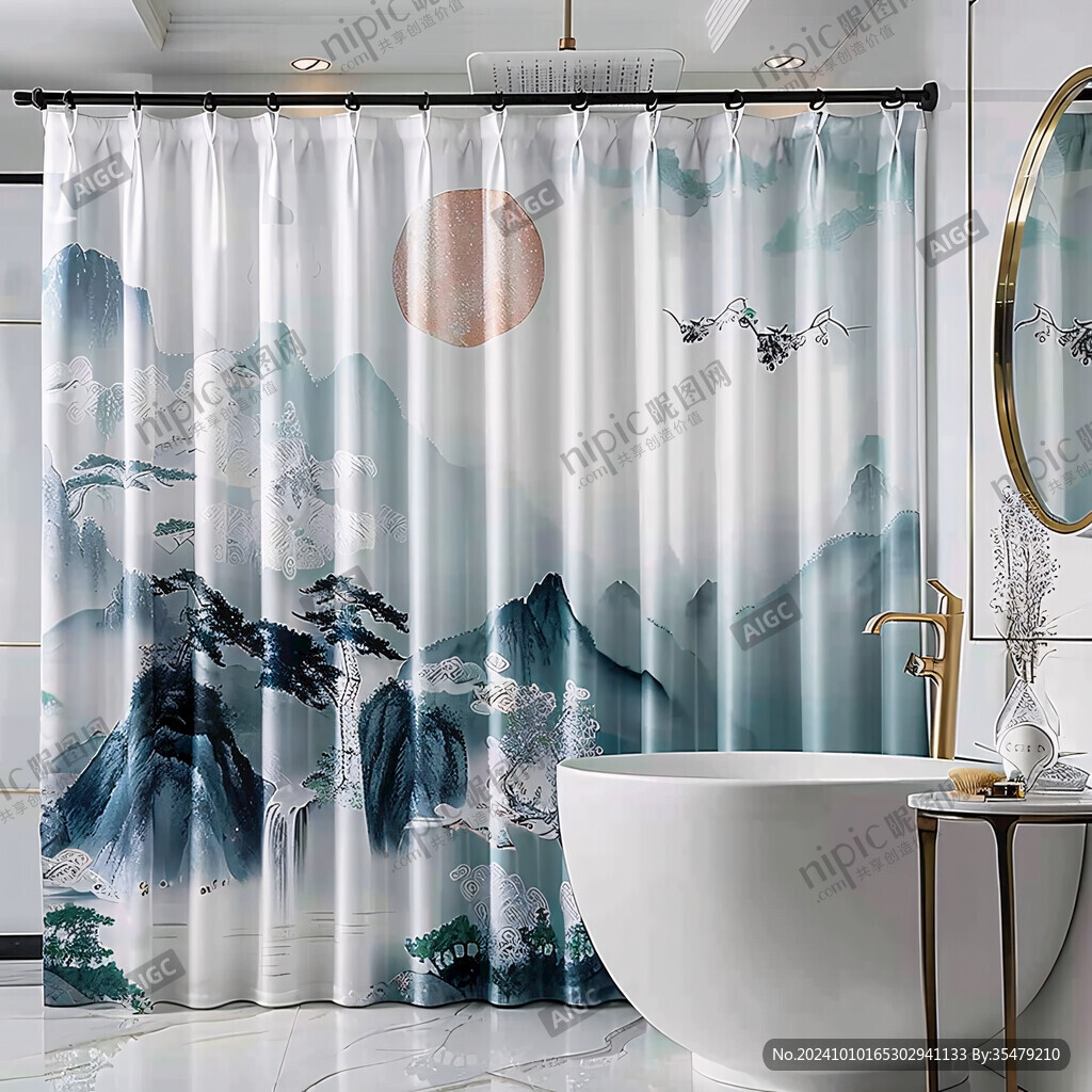 倒影水墨山水窗帘