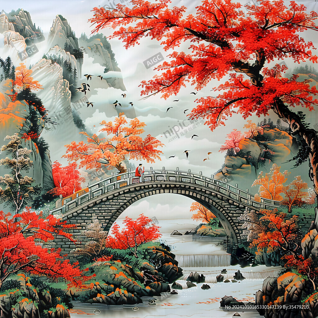 红叶山水挂画壁画