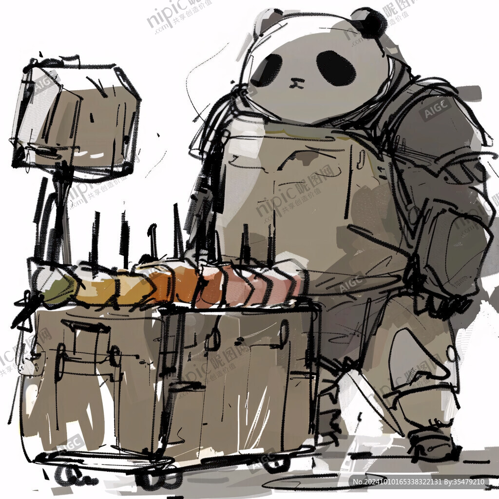 熊猫购物车插画