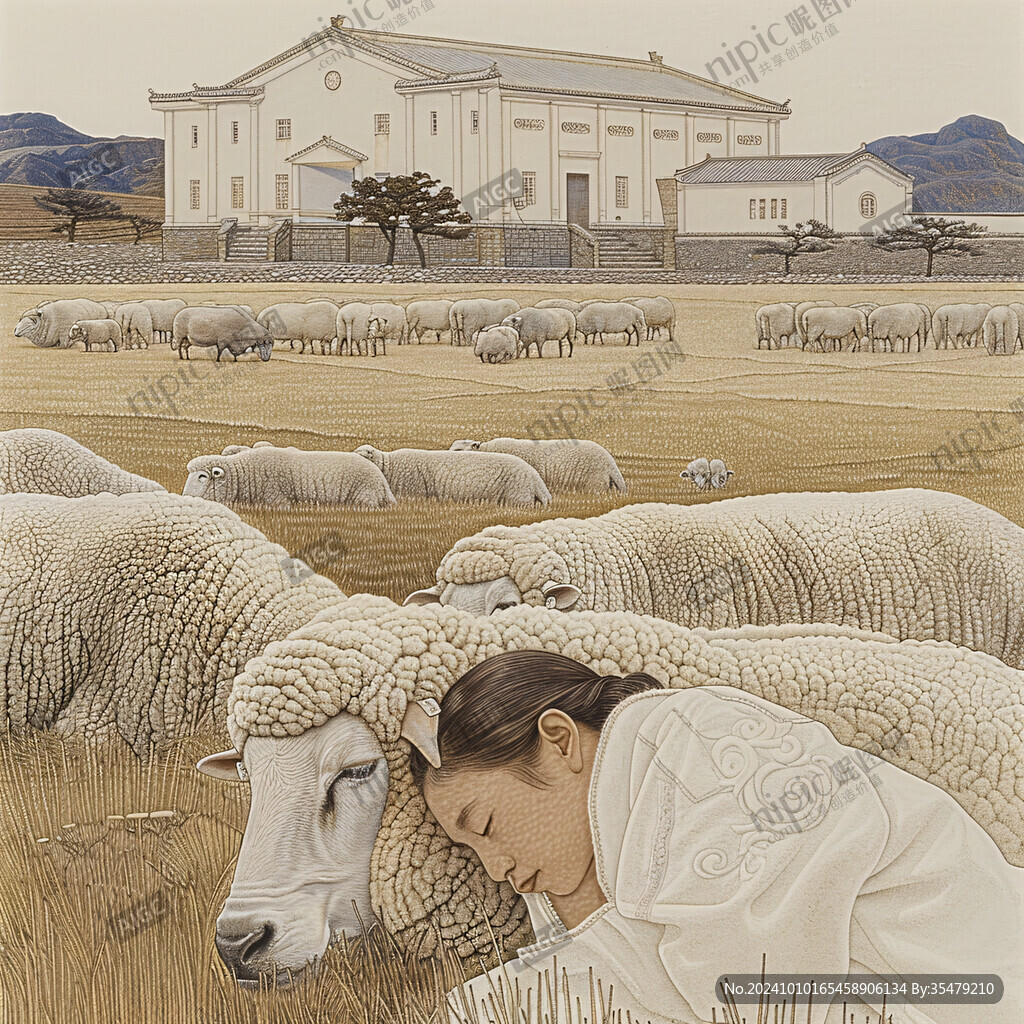 牧羊插画手绘
