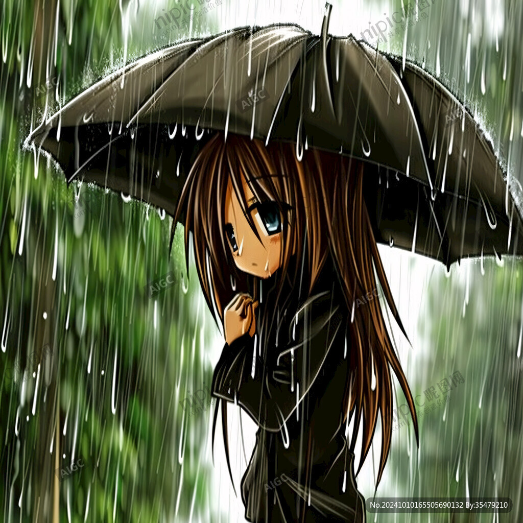 雨中即景天真女孩