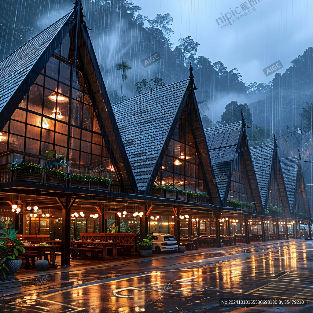 高速公路服务区雨景
