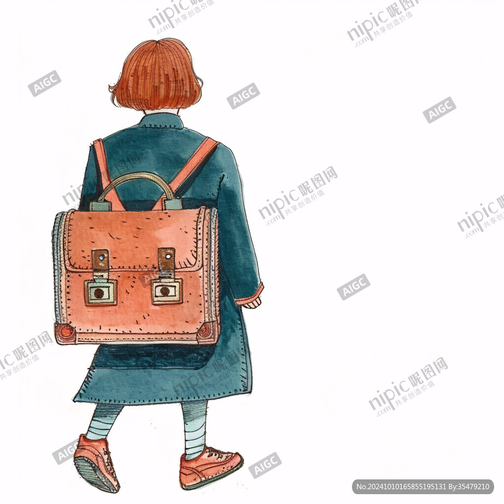 提着包的女孩插画