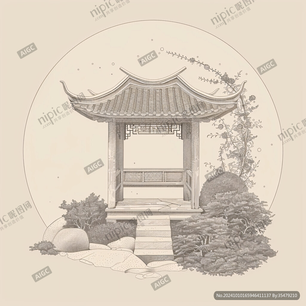 亭子绘画素材