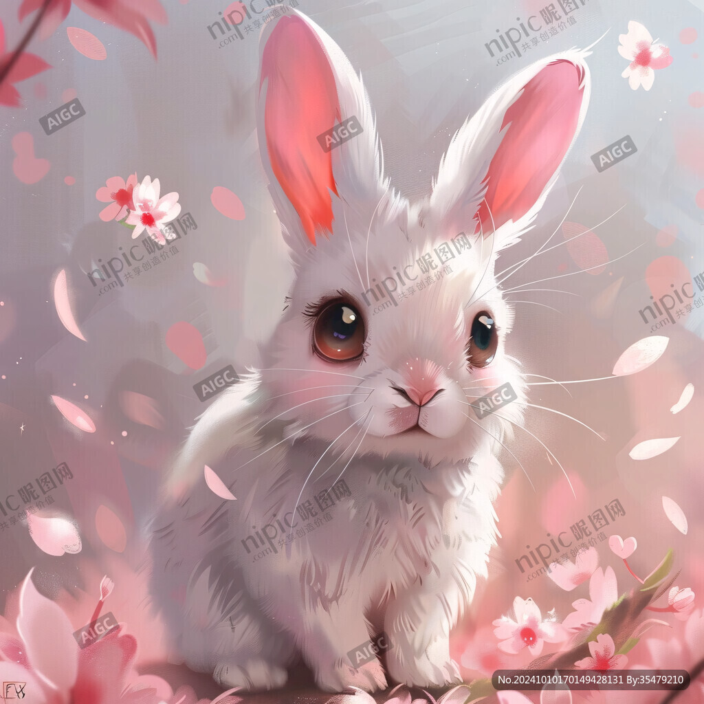 兔子玫瑰花插画