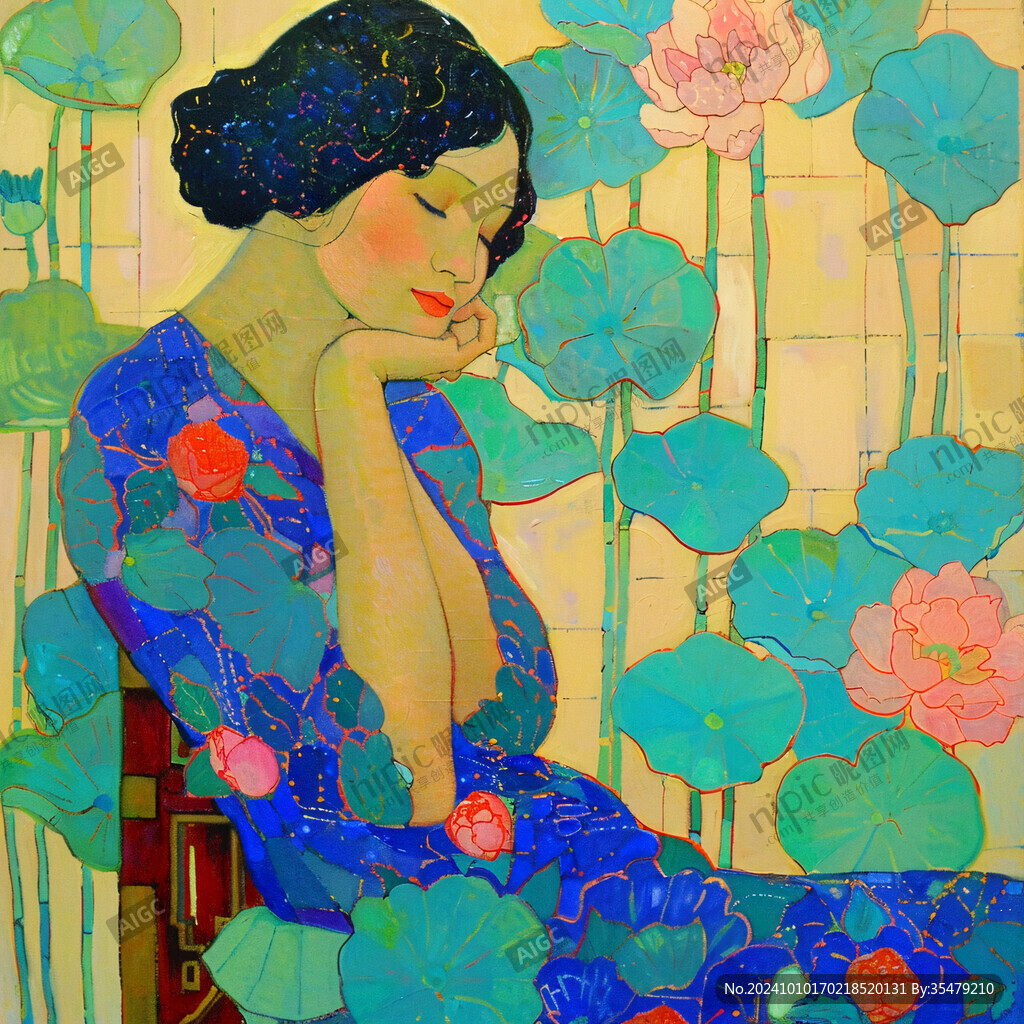 东方睡眠女子插画