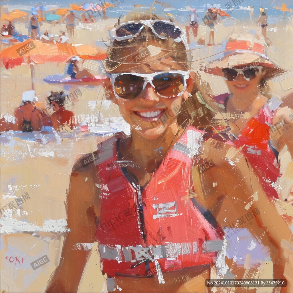 手绘美女沙滩美女插画