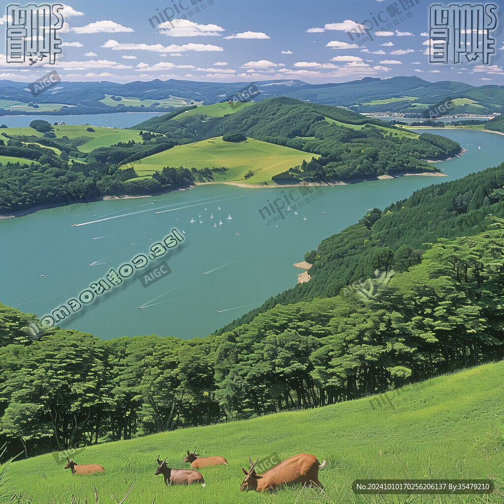 湖景房江景房湖泊鹿船