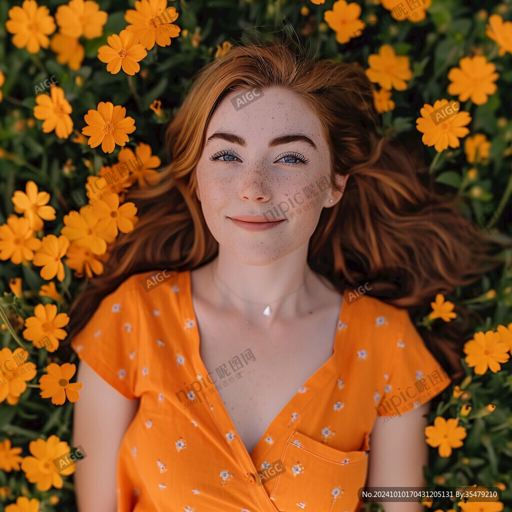 花丛里躺着的女孩