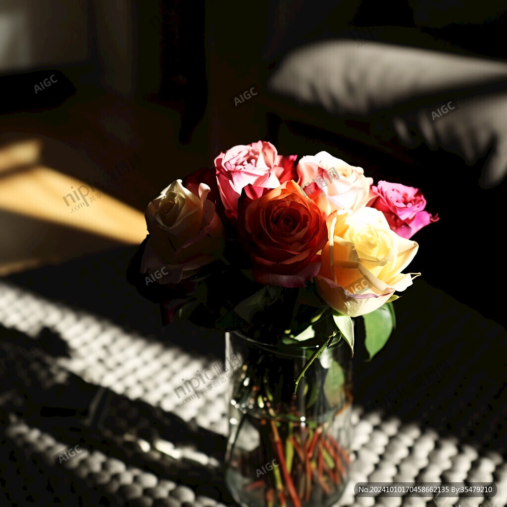 暖光灯下的鲜花