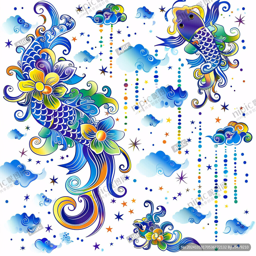 吉祥装饰插画如鱼得水