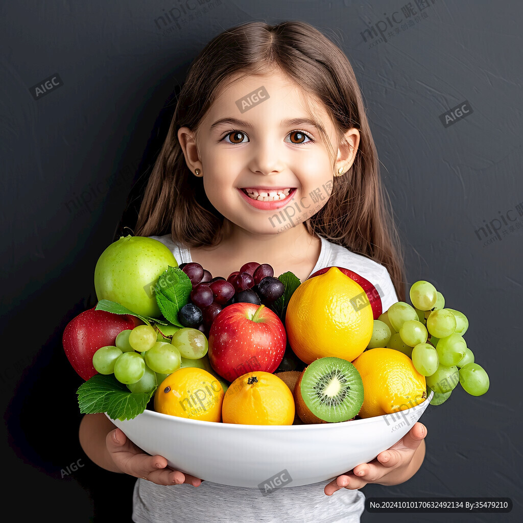 小孩子手拿水果