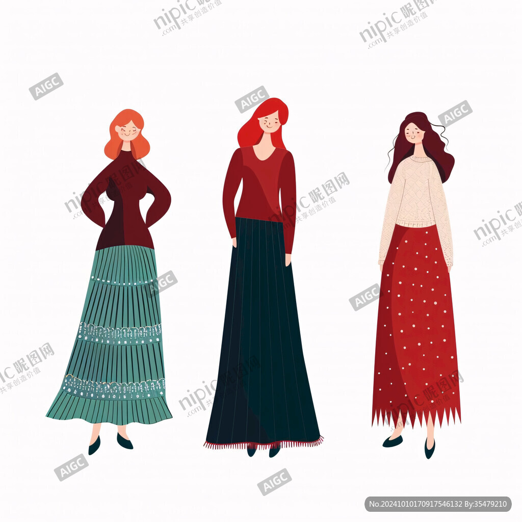 扁平插画人物春装