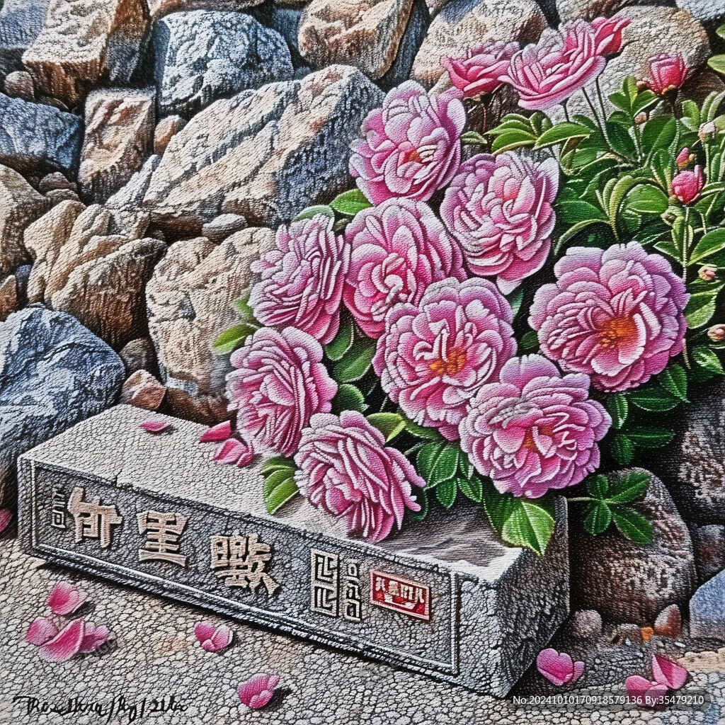 牡丹花石刻