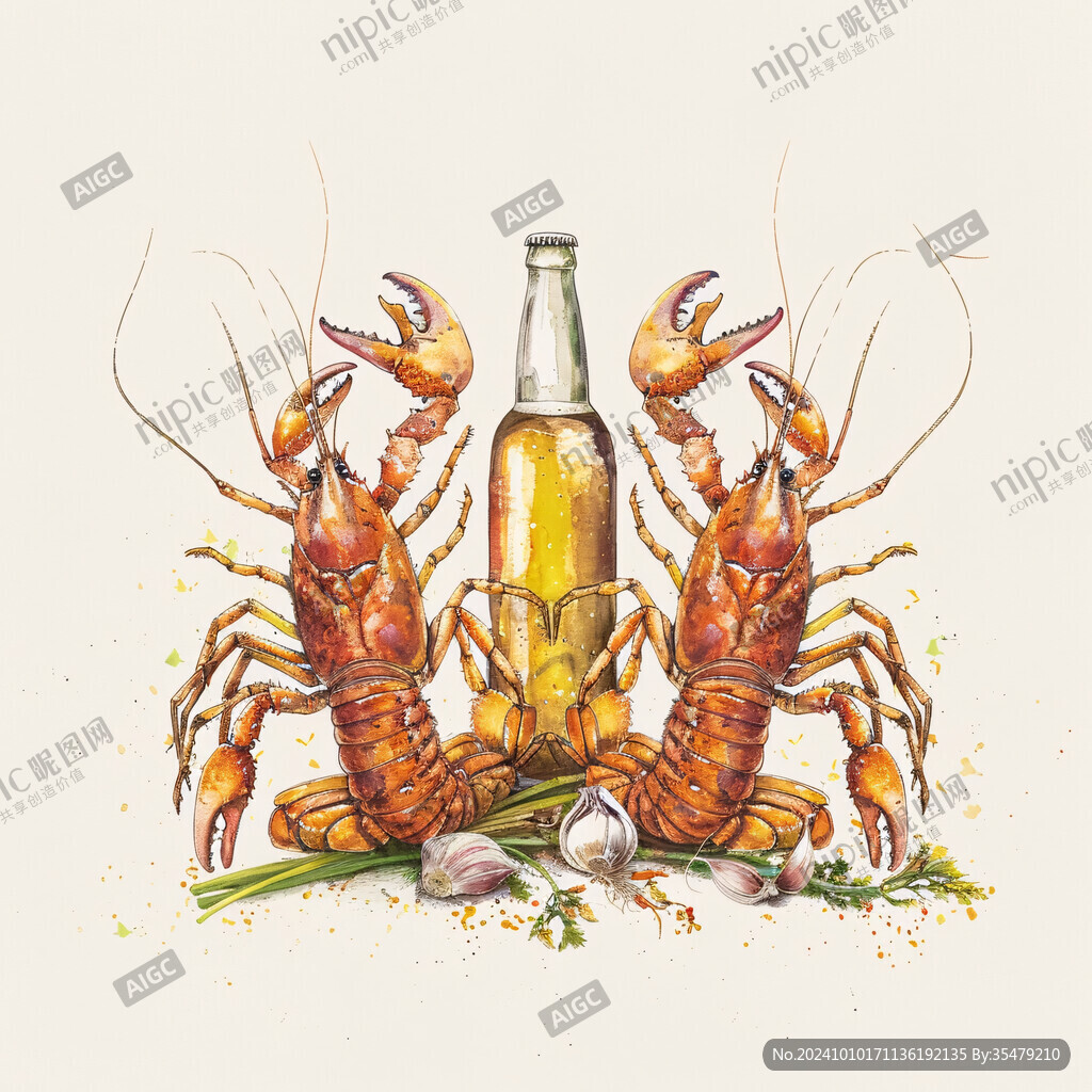 啤酒龙虾插画