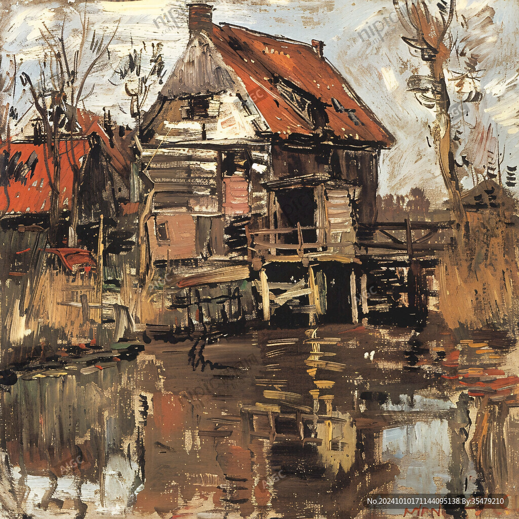 小木屋抽象画