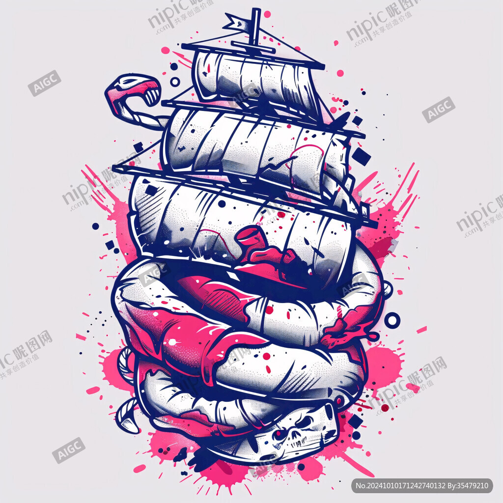 可爱漫画白色海盗船