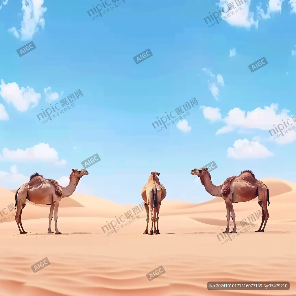 蓝天白云沙漠骆驼