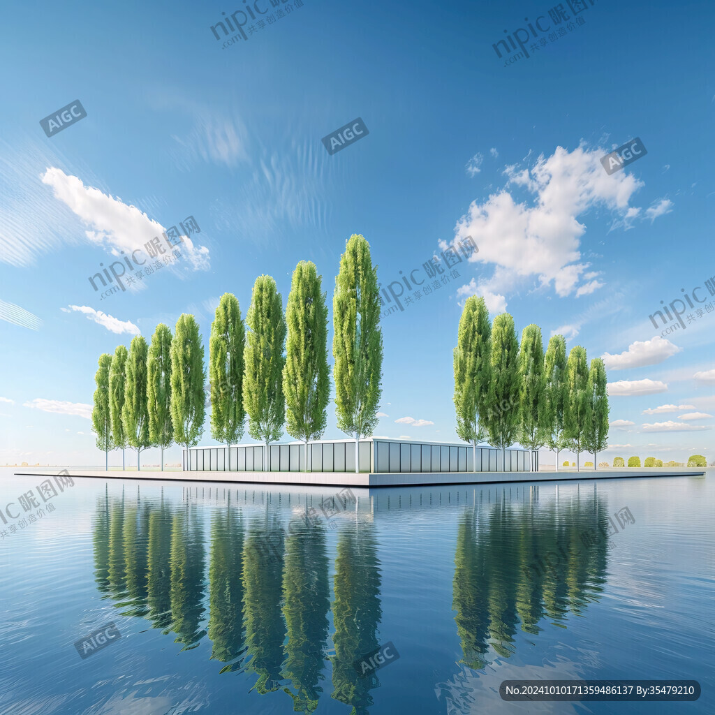 水倒影树木观景台