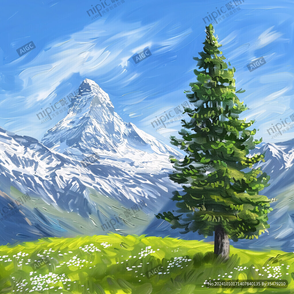 山峰高山落雪松树