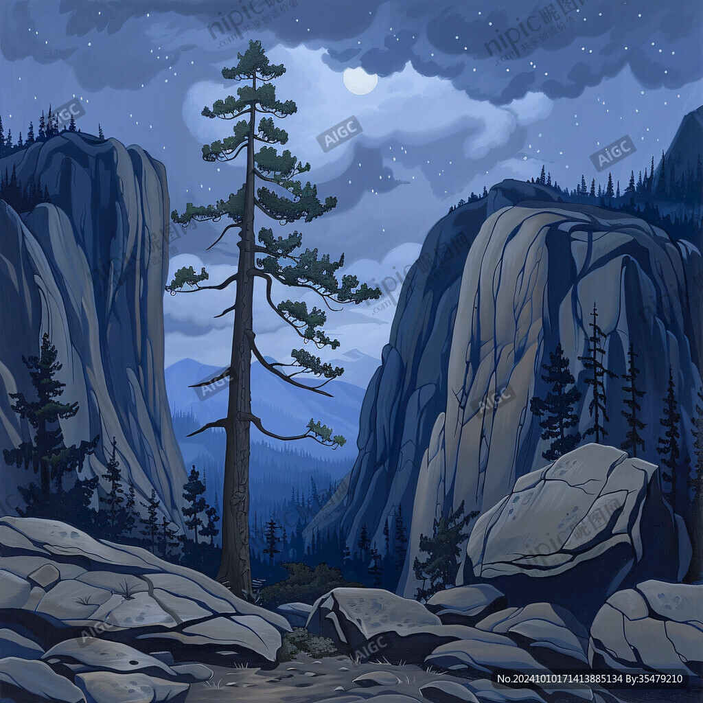 山峰高山落雪松树