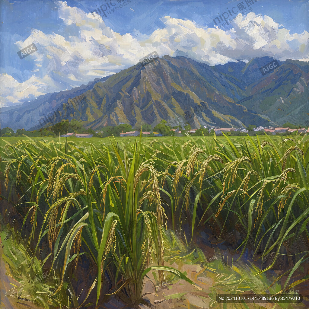 水稻田油画