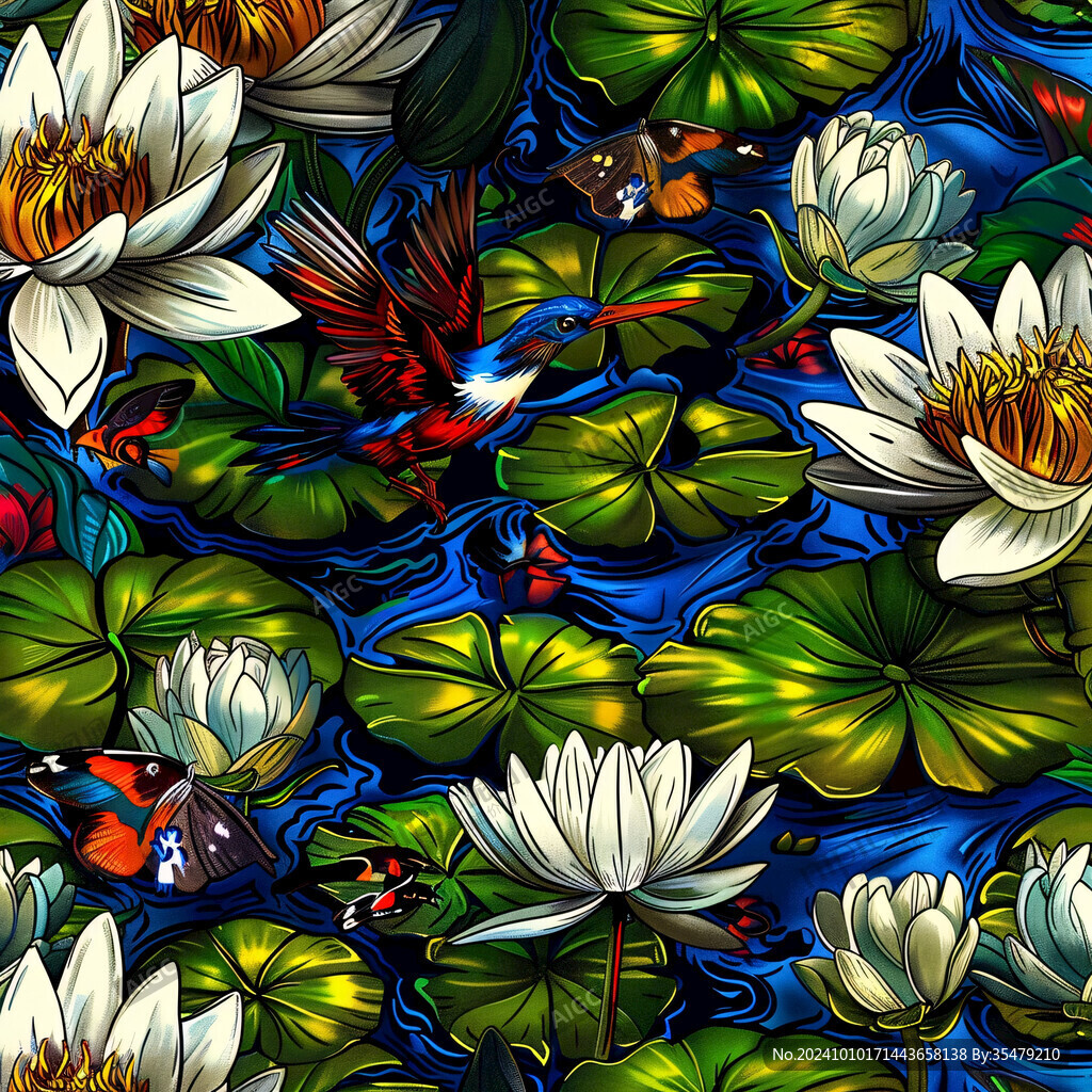 荷花塘睡莲金鱼水波纹