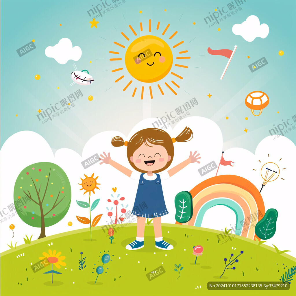 快乐的小女孩插画