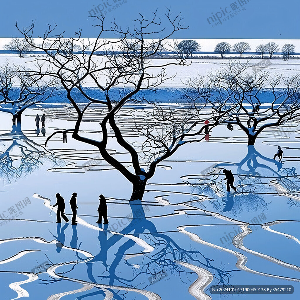 雪地上树影雪地