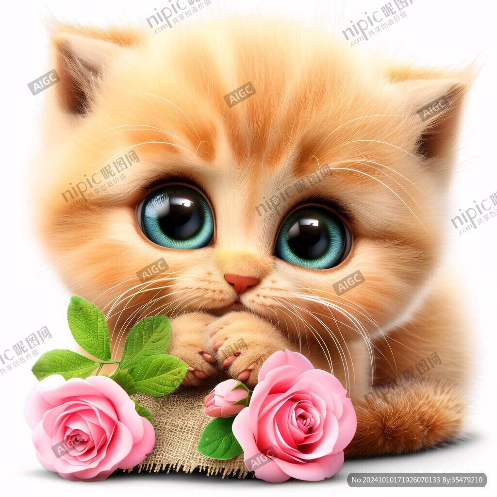 手绘大眼萌猫咪装饰画