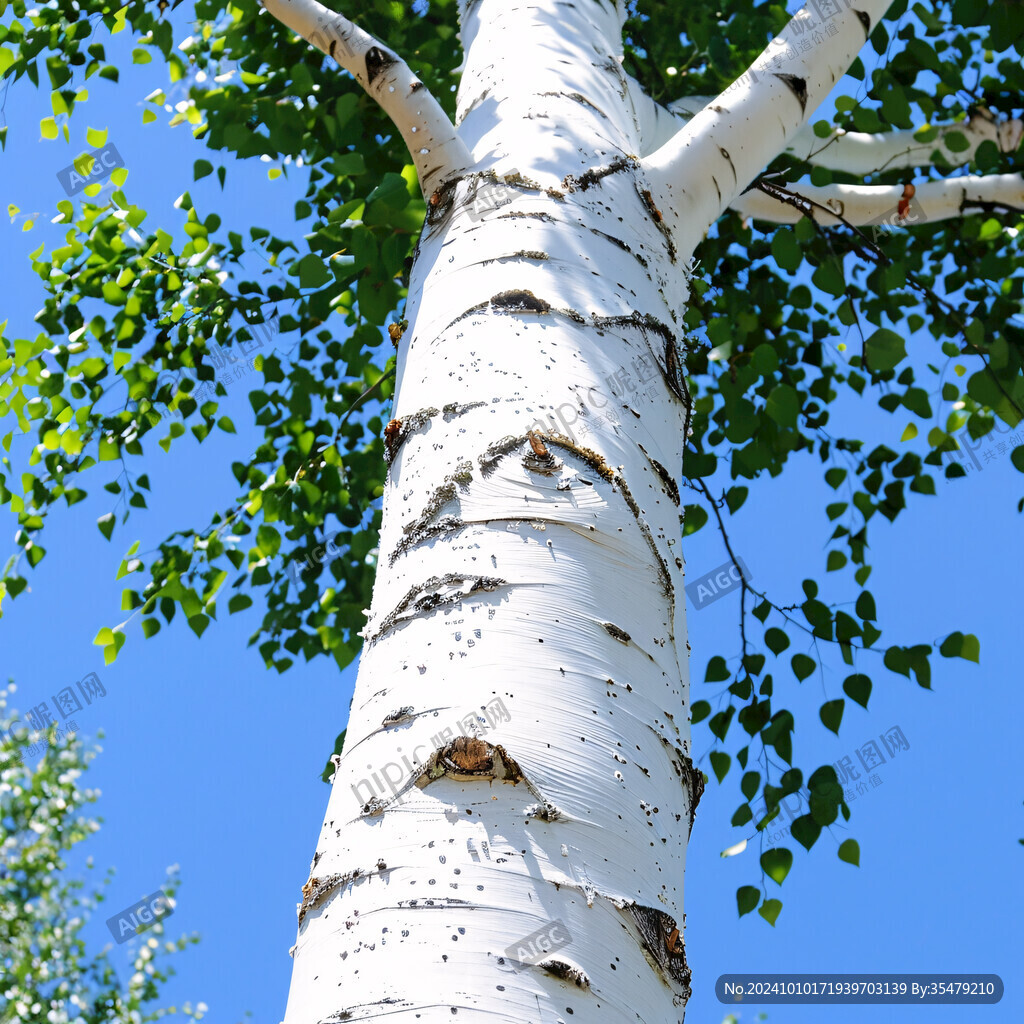 树干白桦树银色树干