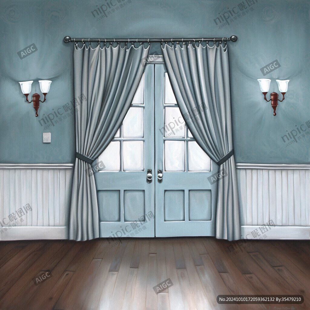 窗户窗帘插画