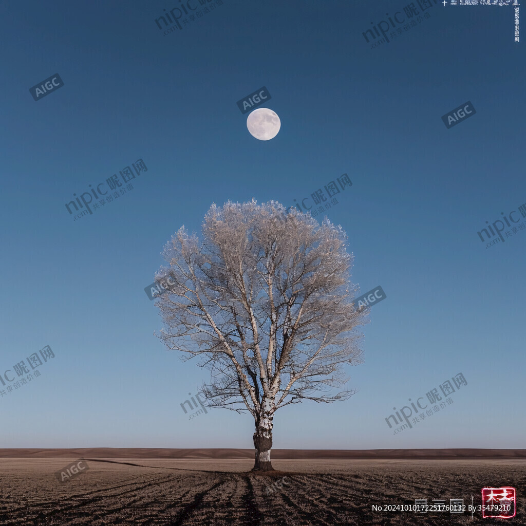 雪原一棵树白桦树