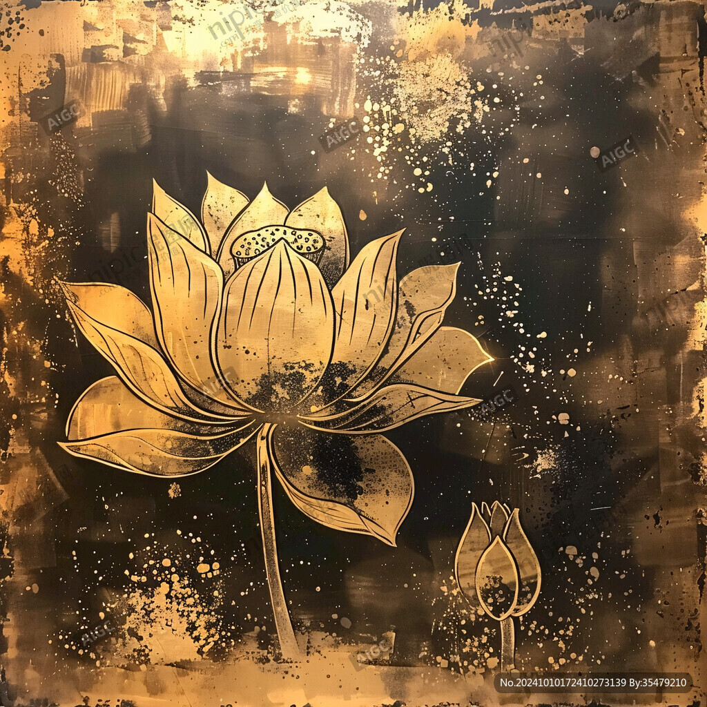 手绘金属质感荷花