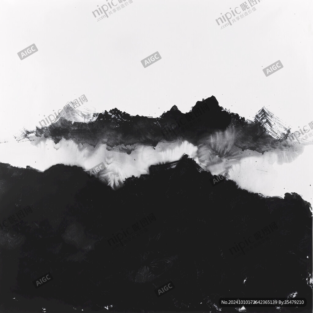 正方形水墨画远山烟雾