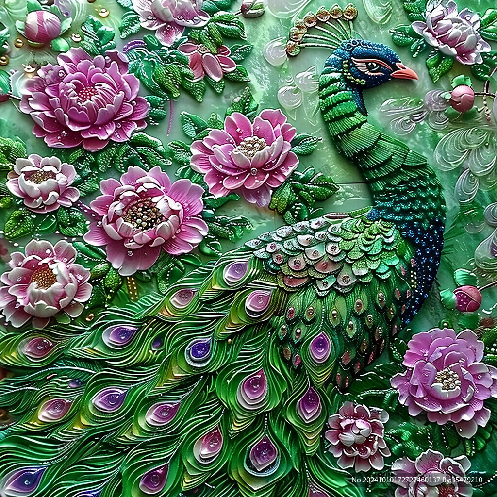 立体浮雕孔雀开屏