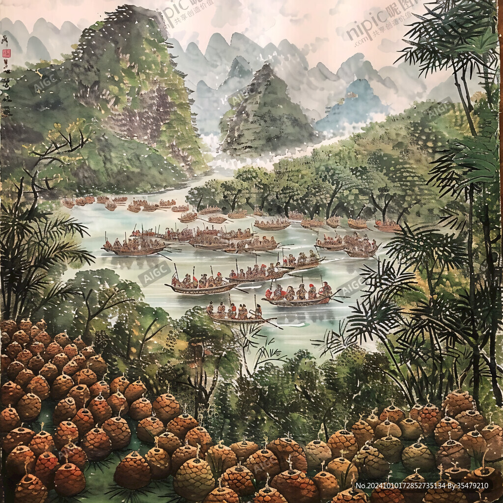 广西景点插画手绘彩绘