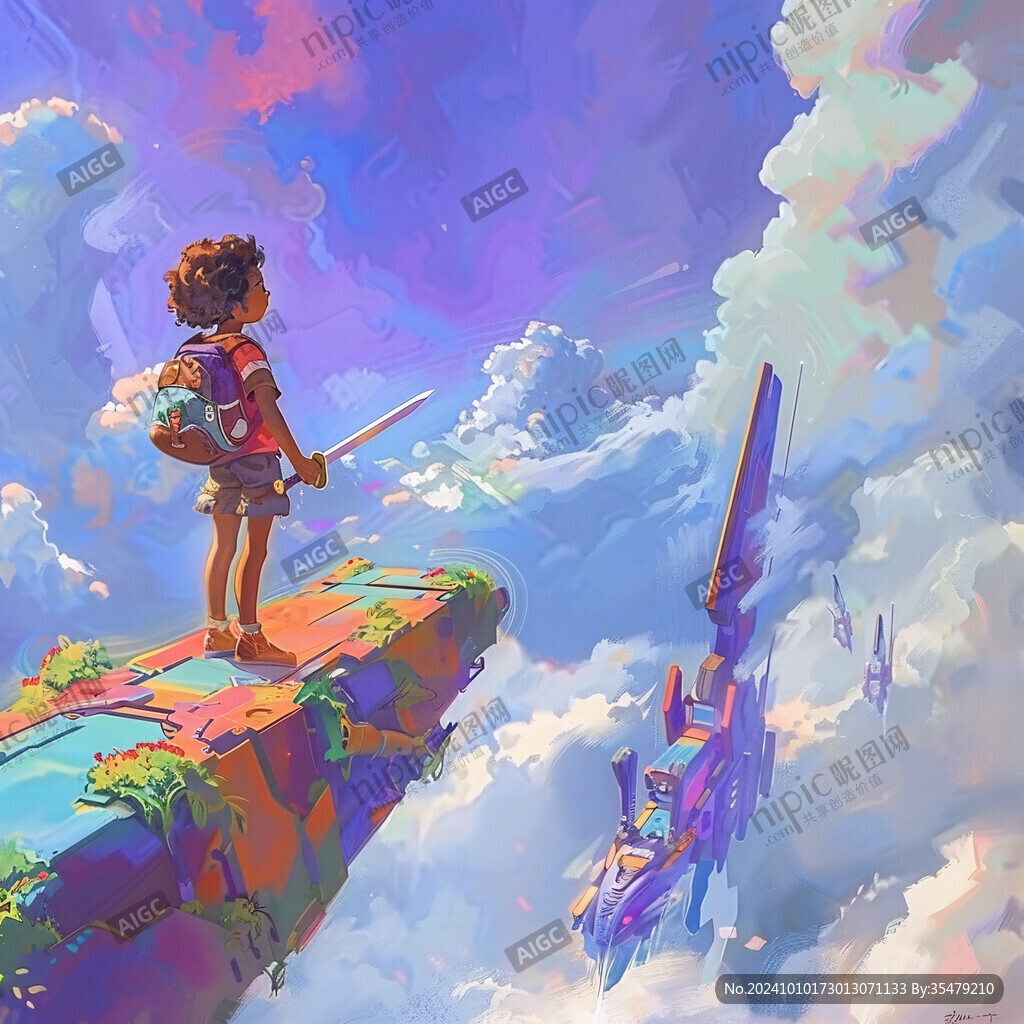 手绘追逐梦想的少年